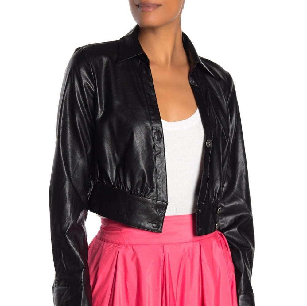 NWT: TOV Cropped Faux Leather Jacket